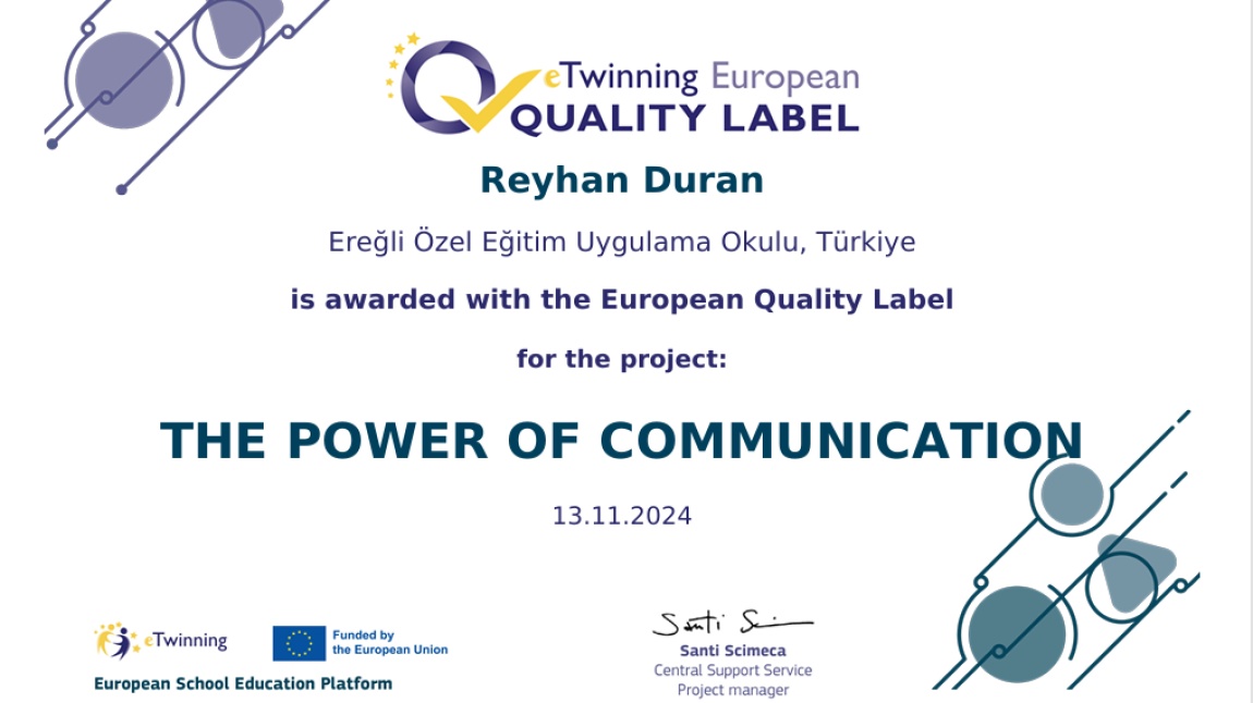 E-Twinning Projesi Avrupa Kalite Etiketi